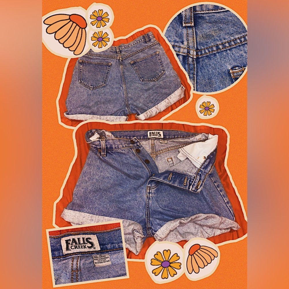 True 80s vintage button fly cuff denim shorts